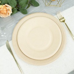 50 Round 8″ NATURAL Bagasse Sustainable Salad PLATES Ribbed Rim Party Events