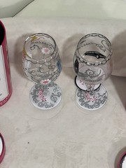 Lolita Hand-Painted Wedding Wine Glasses – Bride & Groom Pair w/ Original Boxes.