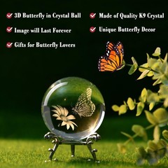 IFOLAINA 3D Butterfly Crystal Ball 60mm Gifts Ideas for 2.36 inches, Clear