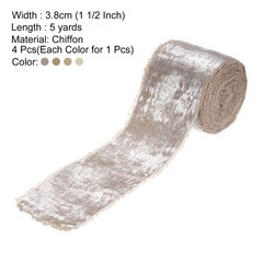 4pcs Chiffon Ribbon, 1 1/2″x5 Yard Silk Ribbon, Brown Glitter Fabric Ribbon