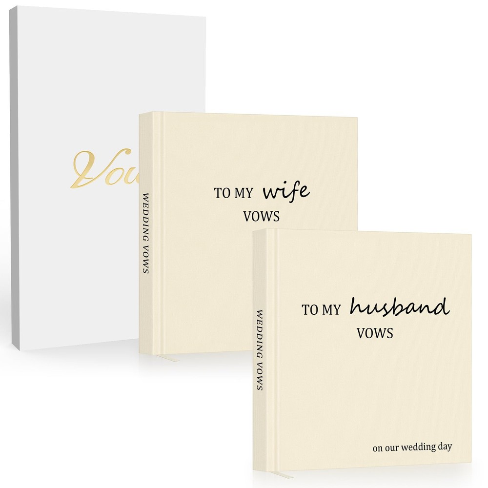 AKONEGE Wedding Vow Books His and Hers – Set of 2 Linen 5.87″ x 5.16″, Cream
