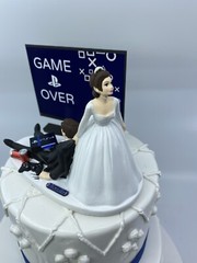 Funny PS Game Over Fan Bride and Groom Wedding cake topper Gamer