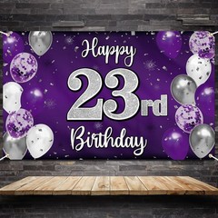 Happy 23rd Birthday Decorations,23rd Purple & Silver Balloon Large Birthday B…