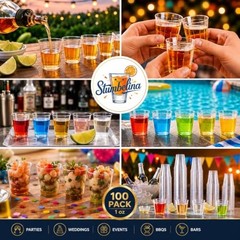 | 1oz CLEAR PLASTIC SHOT GLASSES | Disposable Drink Party 100 COUNT 1 oz CUPS