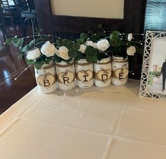 BRIDE Rustic Mason Jars W/ Flowers Beads Greenery Wooden Hearts Twine