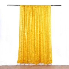 8ft x 8ft GOLD Polyester Backdrop CURTAIN Drape Panel Metallic Fringe Party