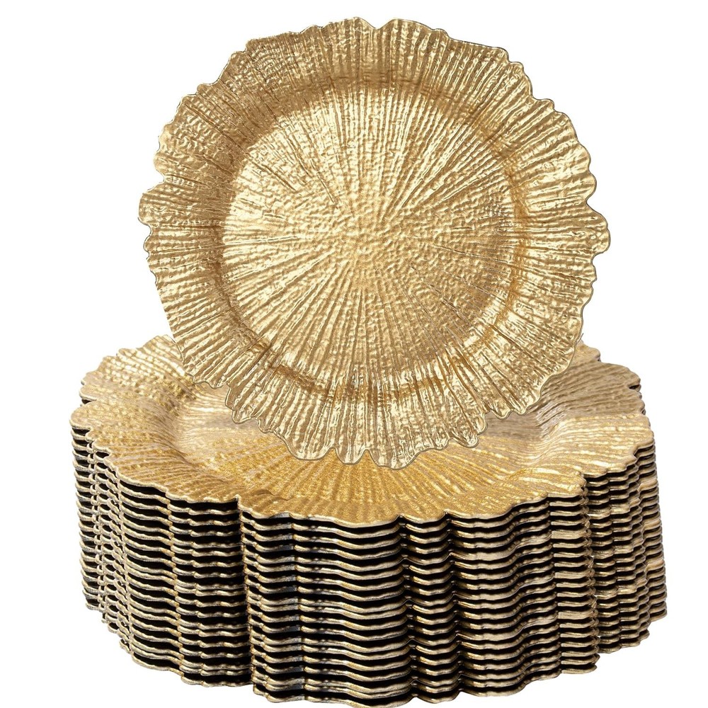 100 Pcs Charger Plates Bulk 13 Inch/Gold Charger Plate 13 in Round Matte Reef…