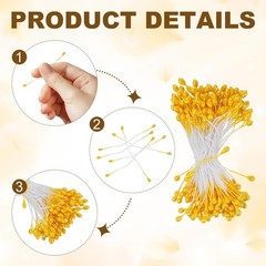 PATIKIL 3mm Double Heads Flower Stamen, 150 Pcs Artificial 3mm, Orange Yellow