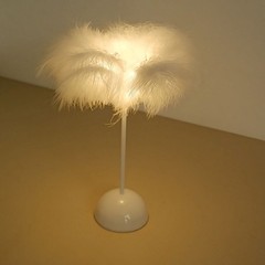 15″ WHITE Feather DESK LAMP Decorative LED Light Table Centerpiece Party Home