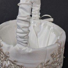 Flower Girl White Small Basket Pearls and Rhinestones Wedding Embellished UNIQUE
