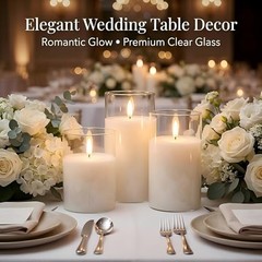 Glass Flameless Candles with Remote, White Battery Operated Clear Glass