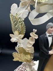 9″ Vtg Plastic Coast 1980 Novelty 50th Anniversary Gold Wedding Cake Topper