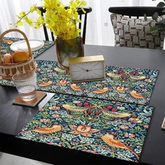rouihot Cotton Linen Table Runner and Placemats Set 13x18in, Strawberry Thief
