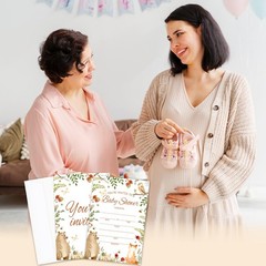 AWDSTN Woodland Baby Shower Invitations with 4×6 inches, white, brown
