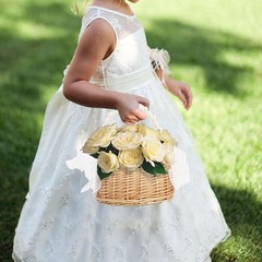 Wicker Rattan Flower Girl Basket with Pearl Handle, 6.5 * 7.8in Cute Wicker B…
