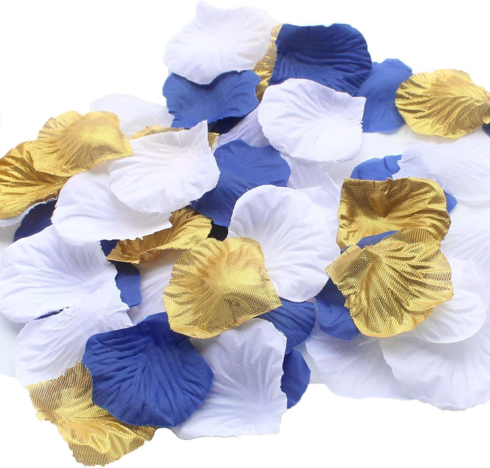 900 Pack Mixed Royal Blue Gold White Silk Wedding Flower Rose Party Centerpieces