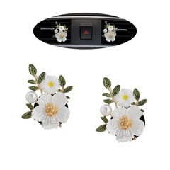ORIESSE Flower Car Accessories,2pcs 1 Count (Pack of 2), White,Green,Gold