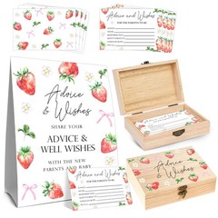 Strawberry Bow Baby Shower Advice Cards Box, Babies Party Decor Gifts, Baby S…