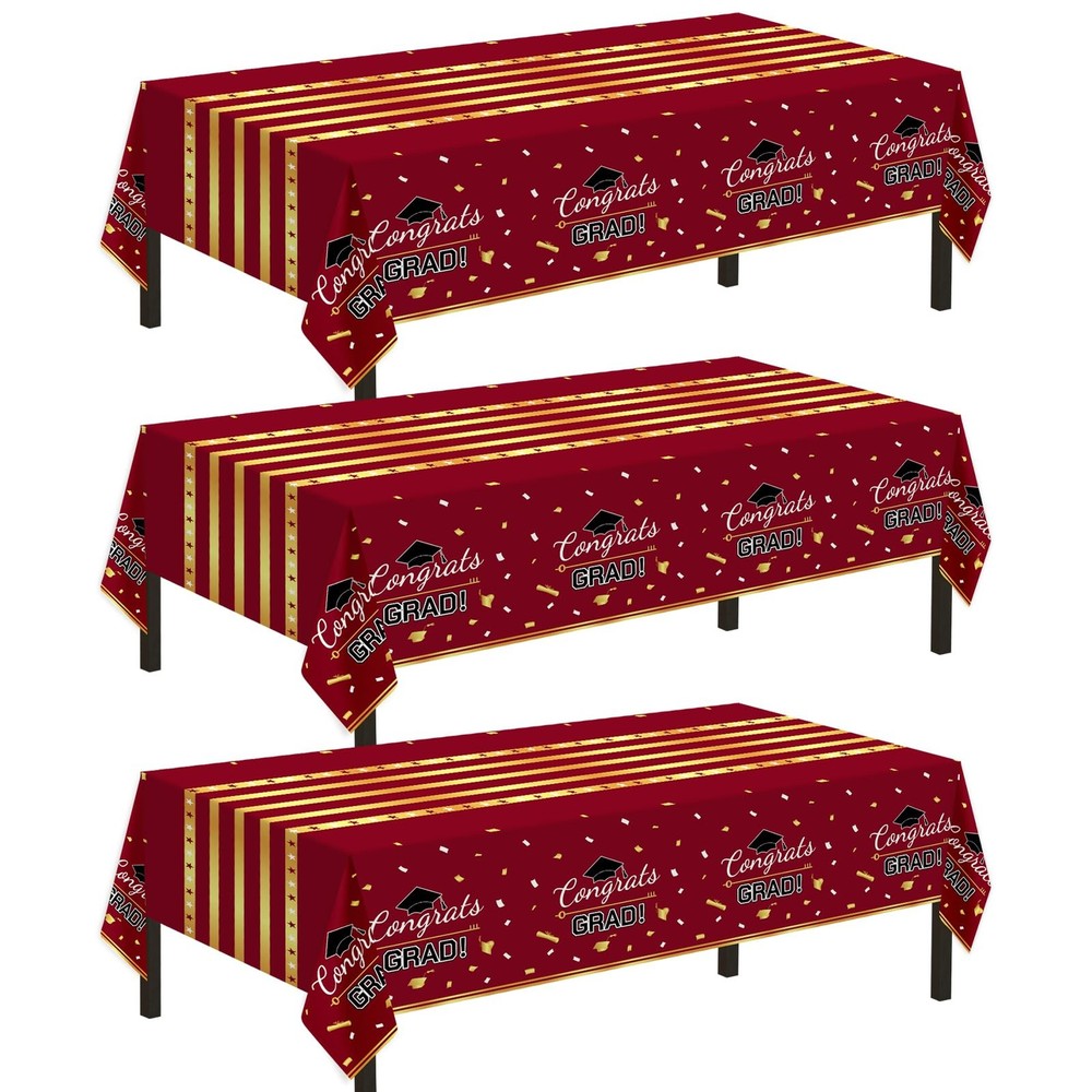 Childom 3 Pack Graduation Tablecloth,Graduation 54″ x 108″, Wine Red