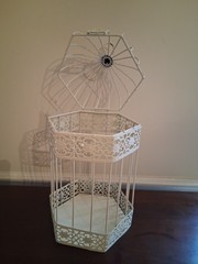 White Metal Birdcage Wedding Card Box, Decorative Hinged Lid, 13 in