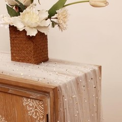 Gold Sequin Gauze Table Runner Whit Star 10FT,Sheer Tulle 10ft x 1pcs White