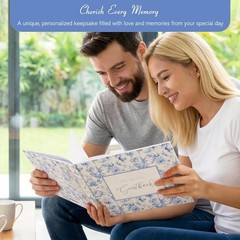 Blue Floral Wedding Guest Book Hardcover with Pen – 9×7 Inch 144 Pages Sign I…