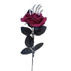 Artificial Silk Rose Flower with Halloween Hand Bone for Wedding Party Decor
