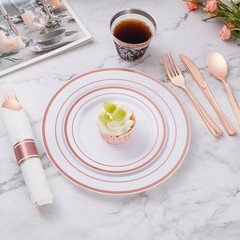 175 Piece Plastic Dinnerware Set for 25 Rose Gold 175 Piece (25 guests)