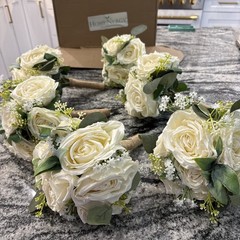Set of 6 Wedding Bridesmaid Bouquets – 7 Inch Ivory Artificial Flowers Bouque…