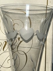 2 PC Wedding Toasting Set Hand Cut European Crystal Birds & Hearts Vintage NIB