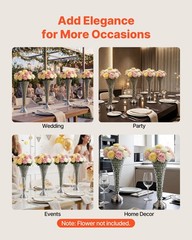 4PCS Silver Crystal Vases, 20in Tall Metal-Base Floral Centerpieces for Events