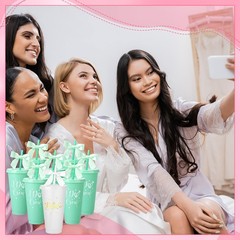 Ovveroche 8 Pcs Bridesmaid Cups with Lids and Straws, Reusable Small, White