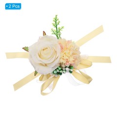 2Pcs Artificial Corsage Wristlet Flower Wrist Prom Corsage Champagne