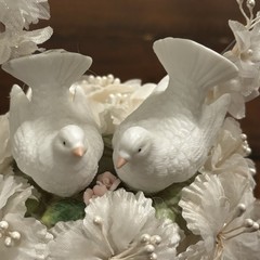 Vintage Wedding Cake Topper Acrylic Heart Birds Doves Floral Lace 9”