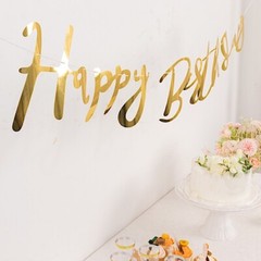 10 feet Gold Metallic Happy Birthday Paper Hanging Party GARLAND Events Supplies