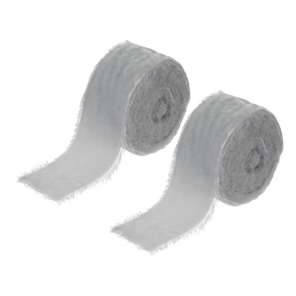 1-1/2 Inch Velvet Ribbon, 2 Roll Total 6 Yard Frayed Ribbon, Light Grey