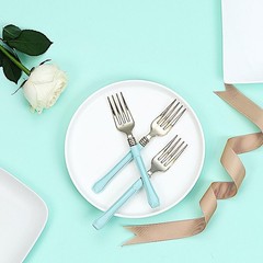 Metallic Gold Forks with Blue Handle Wedding Dinner Party Disposable Tableware