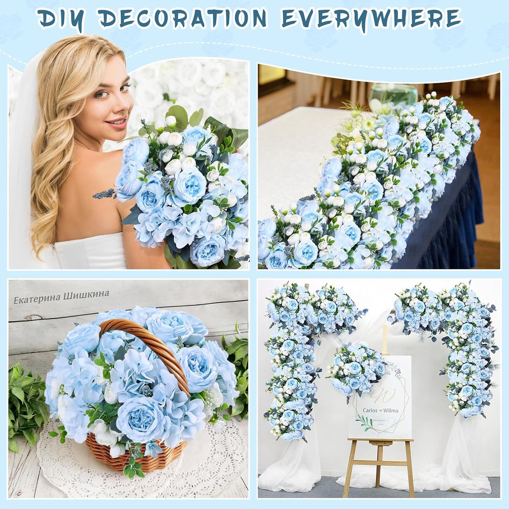 2 Packs Peonies Artificial Flowers, Blue Artificial Peonies, Silk Peonies Flo…