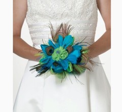 Peacock Feather Wedding Bouquet By Lillian Rose 9” Colorful Well Made