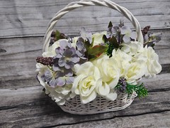 Wedding Table Centerpieces, Floral Reception Centerpieces, Purple, Ivory, Roses
