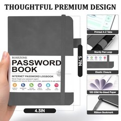 Password Book with Alphabetical Tabs, 4.3″x5.7″ Hardcover Password A6 Grey