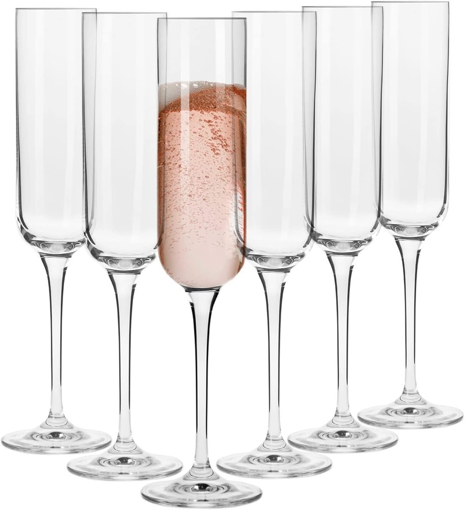 KROSNO Crystal Champagne Flute Glass | Set of 6 | 5.8 oz | Transparent