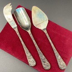 Goodinger Silver Art Floral Cake Pie Server Set 3pc Velvet Box