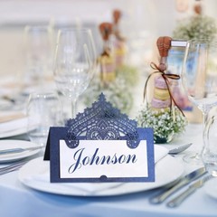 50 PCS Navy Blue Laser Cut Wedding Place Cards Tented Blank Cardstock Name