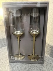 Studio His & Hers Gold Toasting Glasses Set Wedding Champagne Flutes NIB