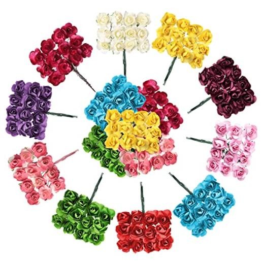 132 Pcs Artificial Mini Rose Fake Mixed Color Paper Flower Handmade – Small