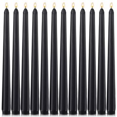 12-Pack Black Taper Candles, 10 Inch Unscented Dripless Candlesticks,