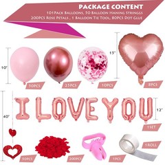 CAKKA Valentines Day Balloons Kit, 101 Pack Rose Gold Pink Heart