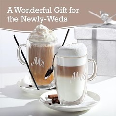 Mr and Mrs Coffee Mugs Set – 14.5 oz Double Walled Glasses – His and Hers