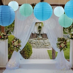 Hanging Paper Lanterns, 12 Pcs Round Chinese Decor, Home Party Wedding, Blue